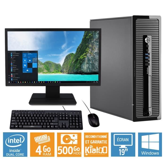 Ordinateur De Bureau Hp Prodesk 400 G1 Pentium Dual Core G 4 Go Ram 500 Go Disque Dur Ecran 19 Pouces Windows 8 Prix Pas Cher Cdiscount