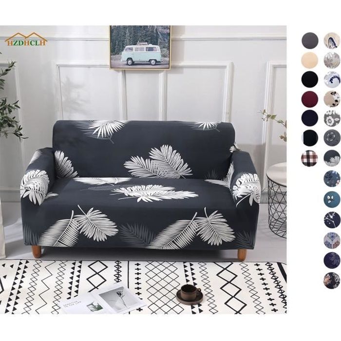 hzdhclh housse de canape extensible elastique revetement de fauteuil salon decor motif plume 3places achat vente housse de canape cdiscount