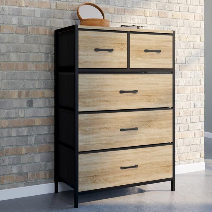 IDMARKET Chiffonnier 5 tiroirs en tissu UTAH 60x30x90 cm commode semainier design industriel