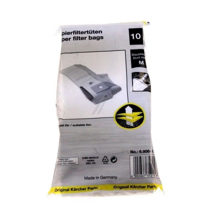 Sachet de sacs pour aspirateur - KARCHER - T201 - Lot de 10 - Sac en papier - Compatible avec plusieurs modèles