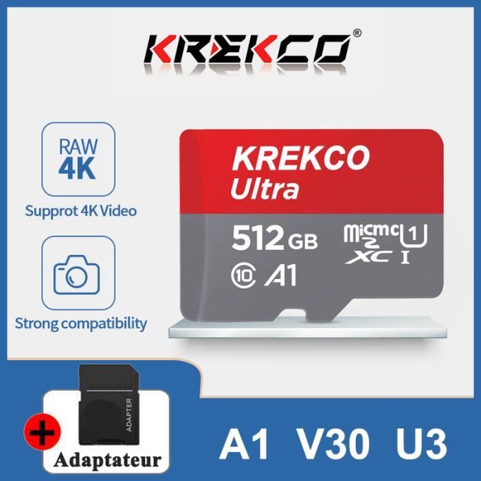 KREKCO® Carte Mémoire Flash 512 go, carte micro sd avec adaptateur， micro carte mémoire pour