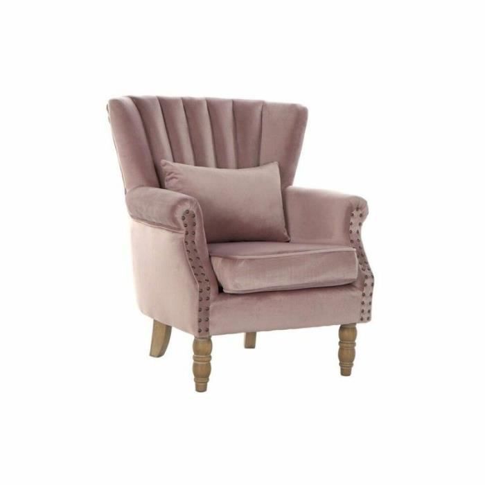 fauteuil thyann rose velours bois d'hévéa (73 x 75 x 87 cm)