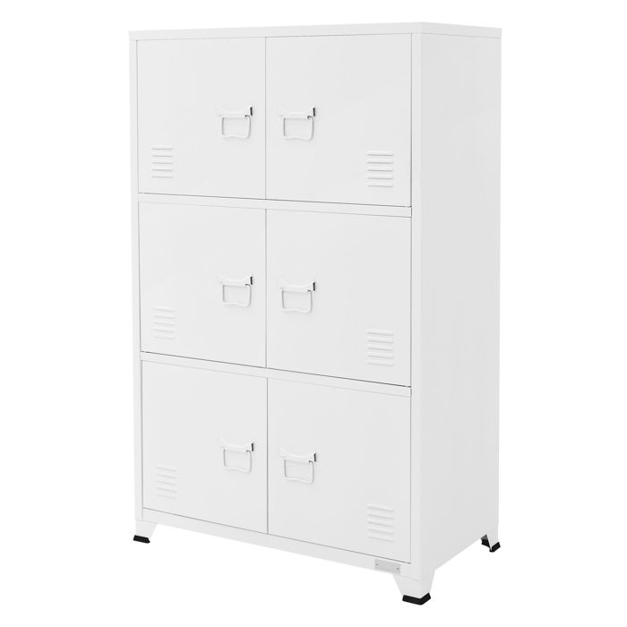 Armoire de bureau blanc 75x40x120cm en acier classement 3 compartiments 6 portes 490011992