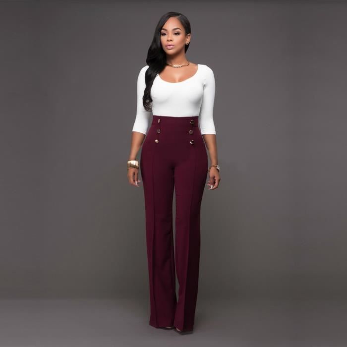 Pantalons Longs Taille Haute pour Femme AUTREMENT Rouge Large Taille haute Rouge Cdiscount Pret a Porter