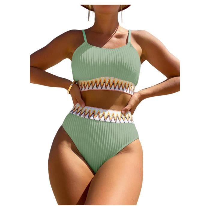 Femme Maillots de Bain Deux Pieces Maillot Bain Gilet Maillot String Sexy Taille Haute Bikini Maillot Bain a La Mode Swimwear F Vert clair Cdiscount Pret a Porter