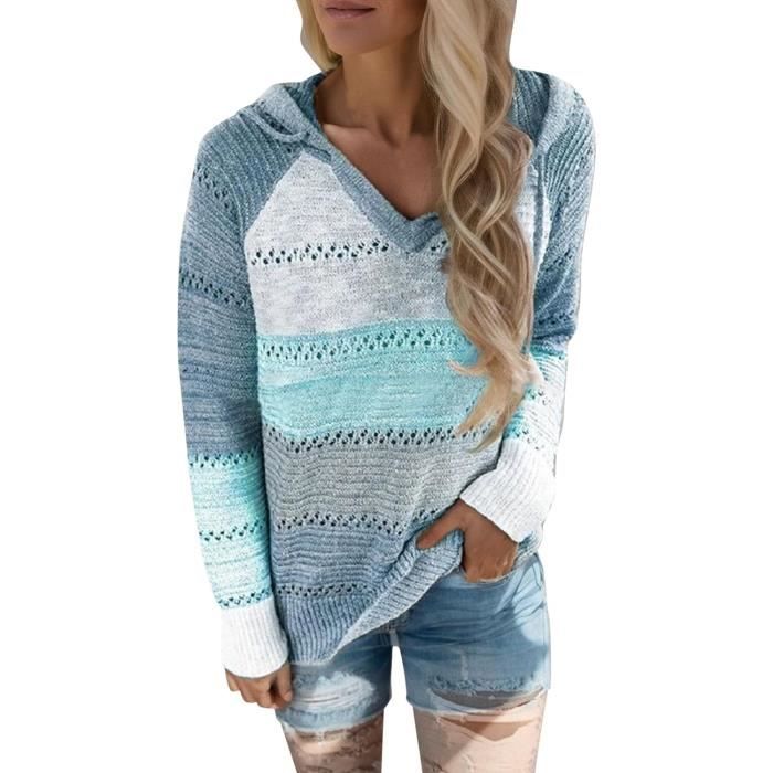Sweat a capuche top bleu ciel femme