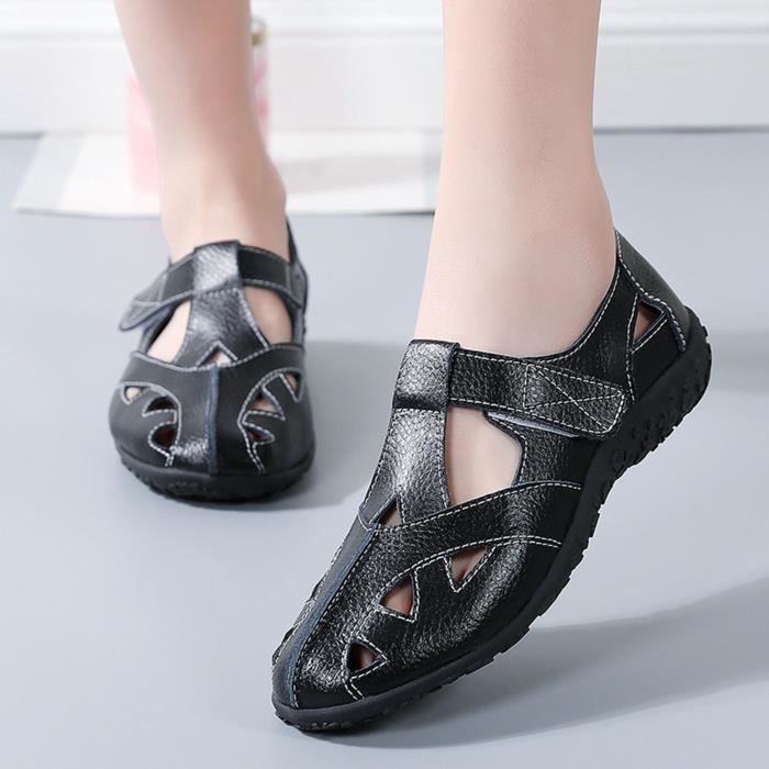 Sandales d ete pour femmes Sasaquoy Noir Chaussures creuses respirantes et confortables