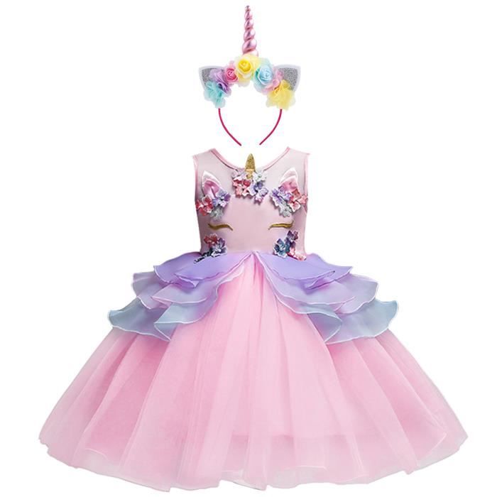Ibtom Castle Fille Deguisement Licorne Robe Avec Bandeau Florale