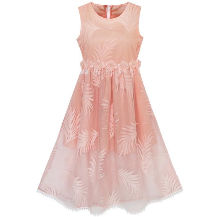Sunny Fashion Robe Fille Dentelle Feuille Imprimer Elegant Princesse Partie Mariage 7 16 Ans Saumon Clair Cdiscount Pret A Porter