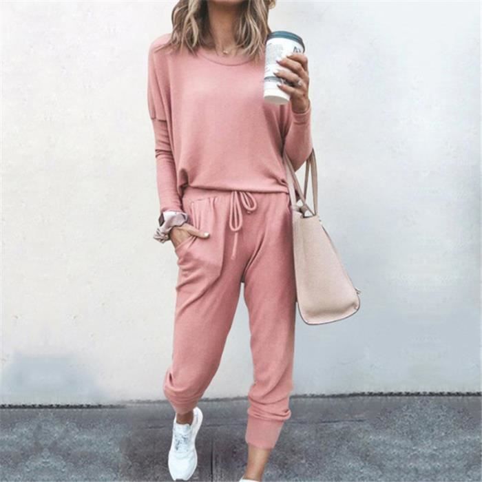 Ensemble de vetements femme YH Costume decontracte ample a manches longues Rose