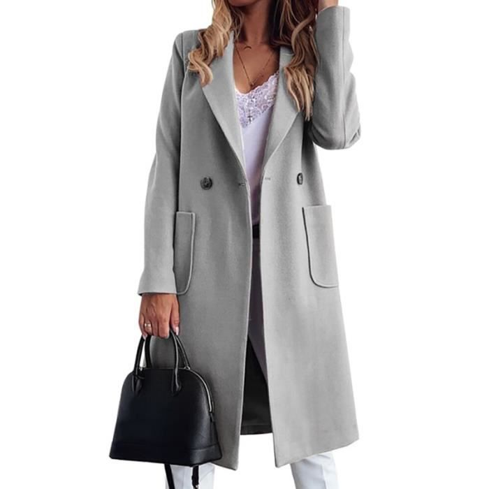 manteau,grande taille manteau hiver femmes 2020 automne décontracté solide femmes long trench coat 2 poches dames - type gray coat