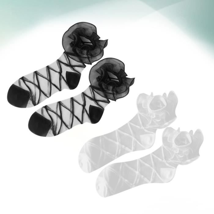 6 Paires Chaussettes Fantaisie Noir Dentelle Cheville Été - Mode Femme Transparentes