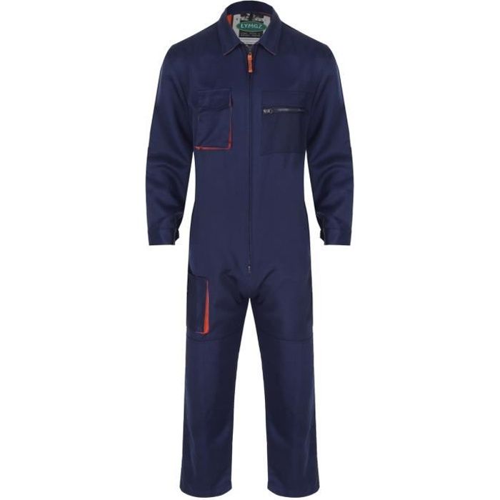 YONGHS Salopette de Travail Homme Combinaison avec Multi Poches Zippé Vêtements de Travail Mécaniciens S-4XL Bleu marine