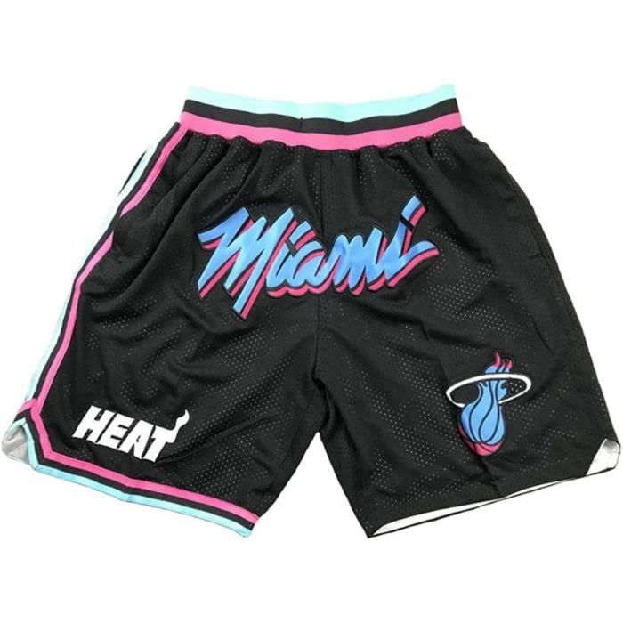 Short de basketball Miami Heat Black City Edition Short de basketball respirant et portable pour adolescent de rue Short pâle