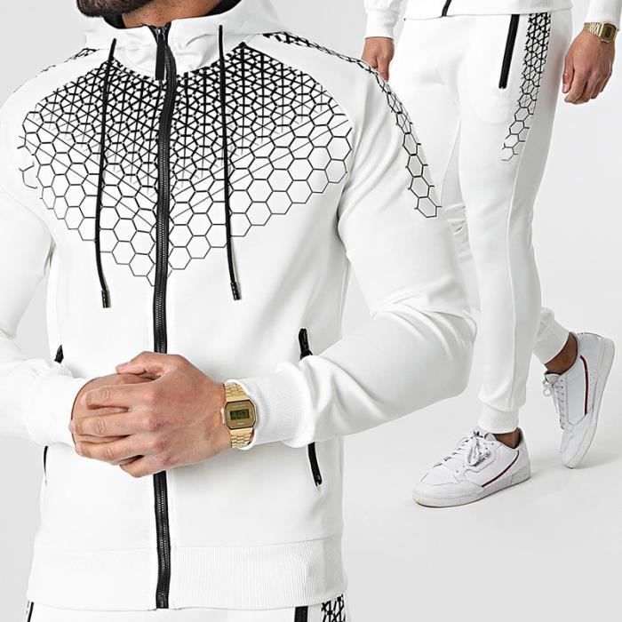 Survêtement Homme - Blanc - Manches longues - Fitness - Printemps