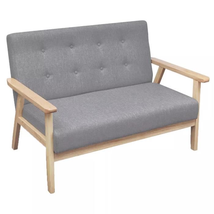 Canapé droit 2 places Gris Tissu Pas cher