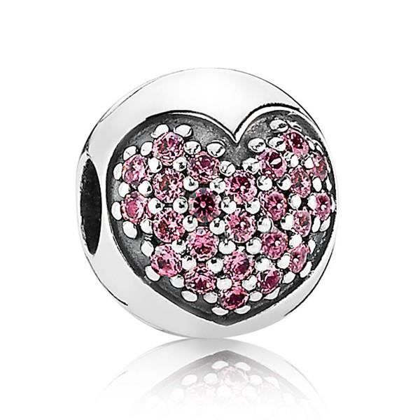 Charms argent PANDORA clip coeur pavé rose 791053C Charms argent PANDORA clip coeur pavé rose 791053C