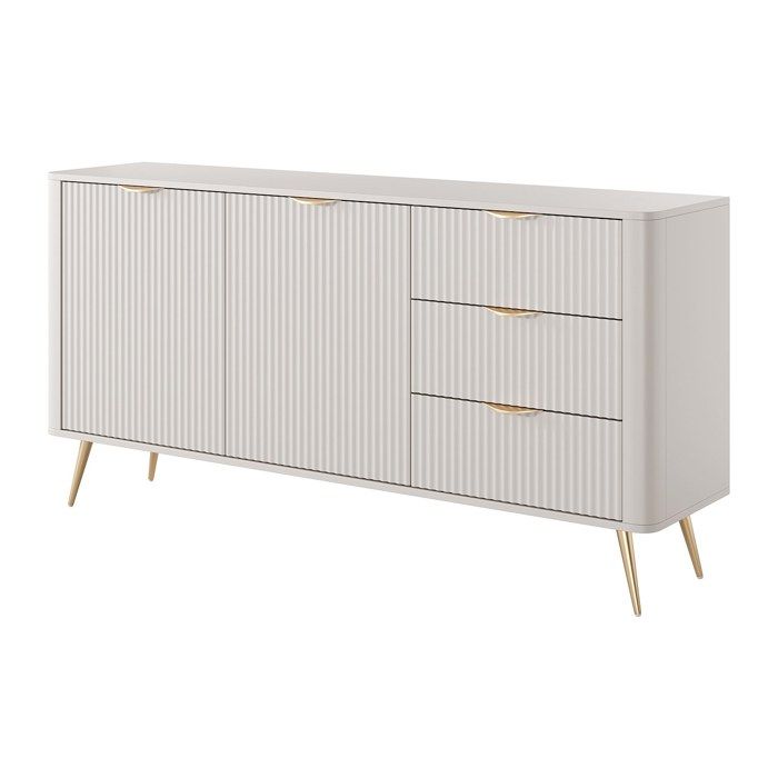 Buffet 2 portes et 3 tiroirs en MDF - Beige et doré - ELONARIA II