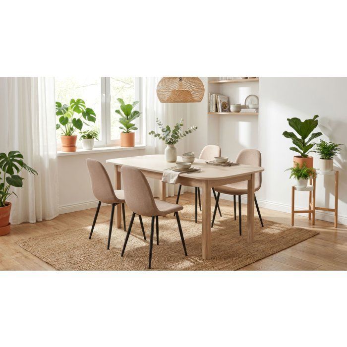 Table à Manger Extensible SAHARA -Beige & Chêne Riva - Rectangulaire - 10 personnes - 160-200 x 90 x 76 cm