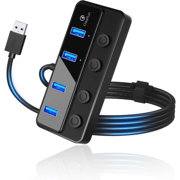 Hub USB 3.0 Atolla 7 Ports Avec Interrupteurs - Câble 1m, Alimenté, Occasion Bon état