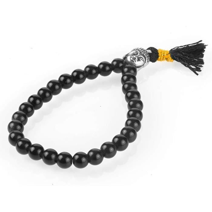 Bracelet Tourmaline Noire 8 Mm - Pierre Naturelle, Extensible, Protection Chakras Feng Shui, Pour Homme Et Femme