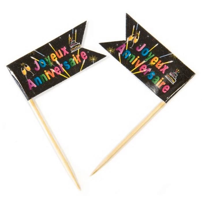 Pique Drapeau Joyeux Anniversaire Noir Multicolore X10 R 18ch Matiere Carton Et Bois Cdiscount Maison
