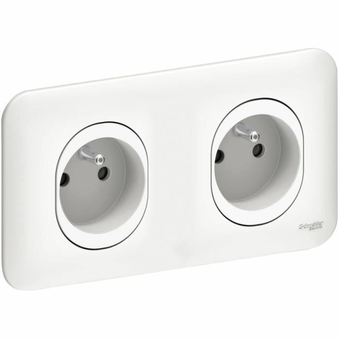 Double prise de courant - 2P+T - 16A- précablées avec plaque Blanc (S260069) - Schneider Electric