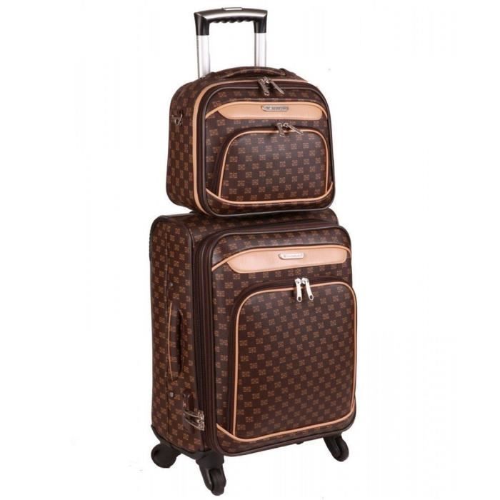 set valise cabine 4 roues et vanity case assorti-marron-snowball.