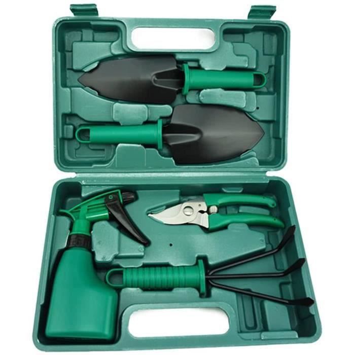 EROOSY Kit Outils De Jardin 10 Pièces - Avec étui De Transport - Sécateur, Pelle, Râteau... - Vert