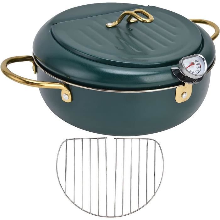 Petite Friteuse Japonaise Tempura En Acier Inoxydable Avec Thermomètre, Couvercle Et égouttoir à Huile Pour Frites, Ailes De Poulet Et Crevettes (24