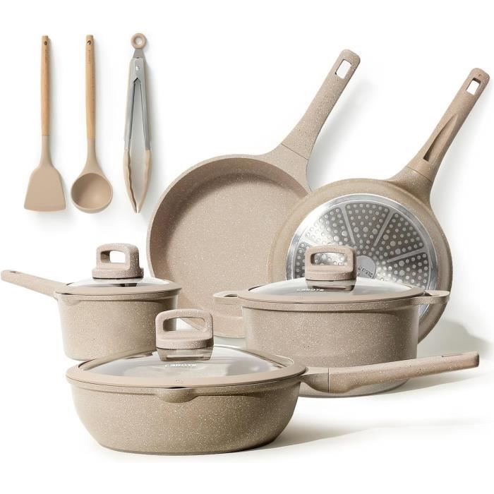 CAROTE Lot Poele et Casserole Induction, Poêles Antiadhésif 2428cm, Casserole 4,31,4L