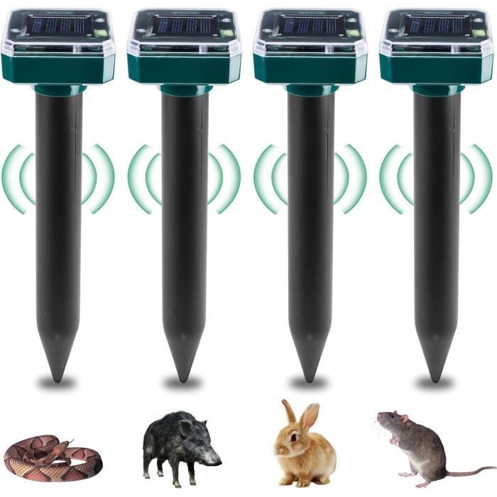 Lot De 4 Piquets Répulsifs à Taupes Solaires - Répulsif à Taupes à Ultrasons - Élimination Des