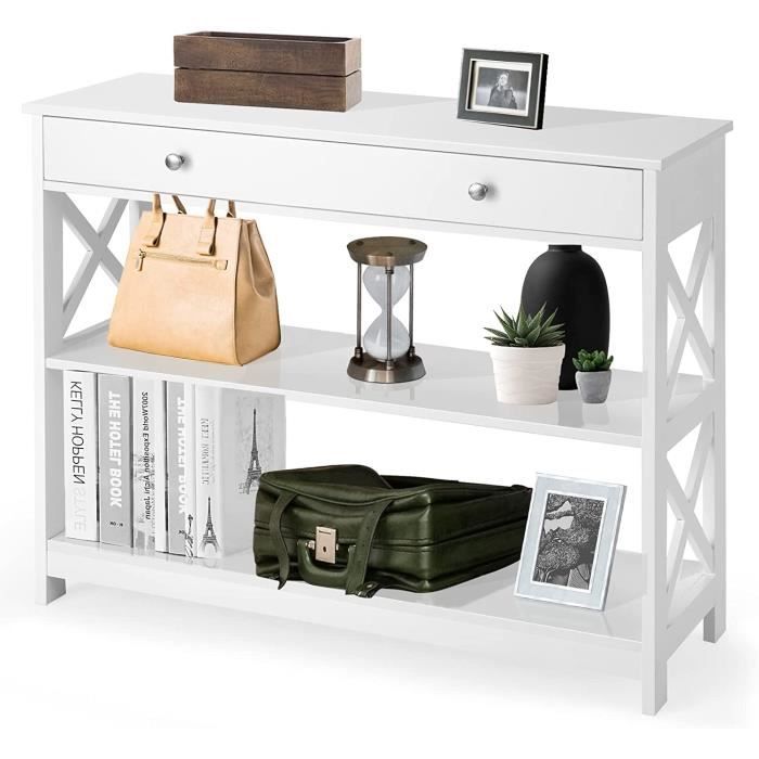 Table De Chevet Étroite Avec Tiroir Et 2 Étagères - 39x39x65cm - Naturel - Rangement Economie Espace