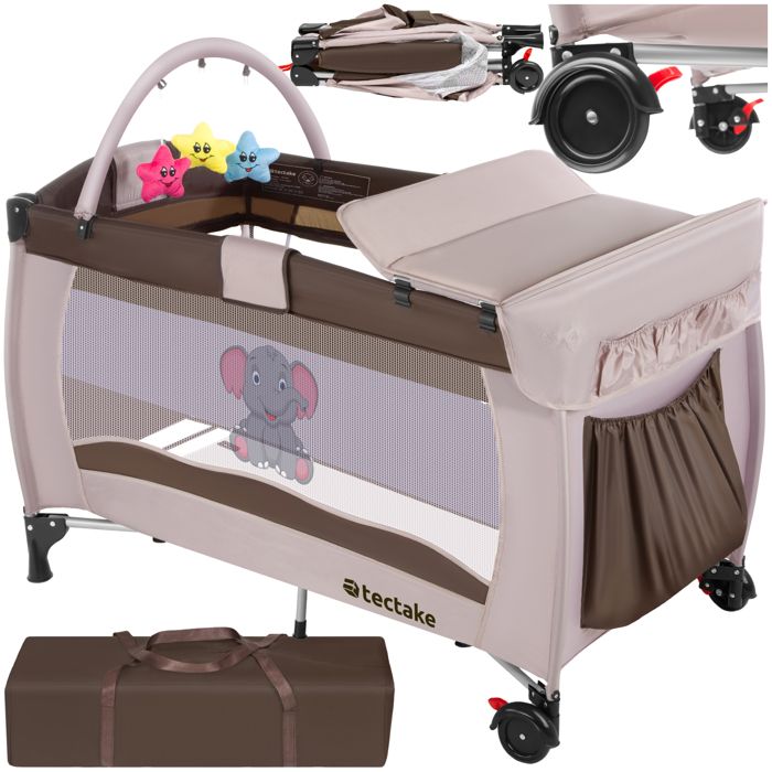 TECTAKE Lit parapluie DODO réglable en hauteur + Sac de transport 132 cm x  75 cm x 104 cm Marron Marron - Cdiscount Prêt-à-Porter