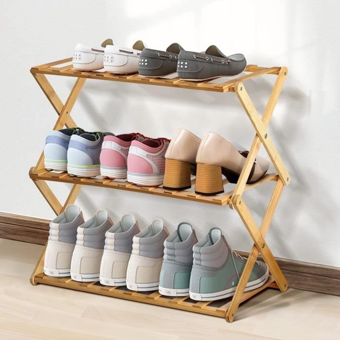 Étagère à Chaussures Bambou Pliable 5 Étages - Meuble Rangement Vertical Angle - Gain De Place
