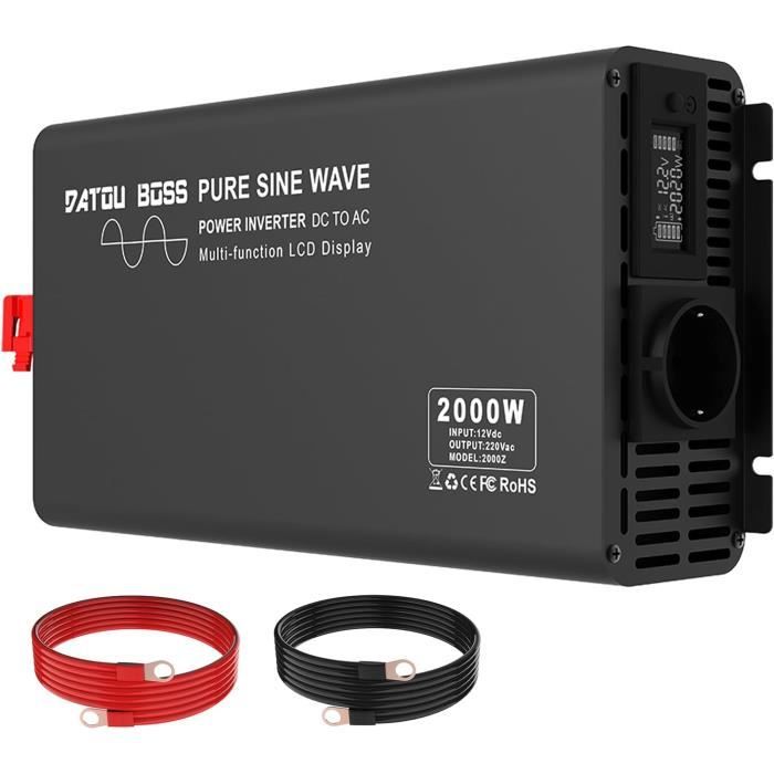 Convertisseur Pur Sinus 2000W/4000W 12V à 220V Avec Chargeur 30A - Écran LCD, 2 Prises EU + USB - Pour Voiture, Camping, Bateau