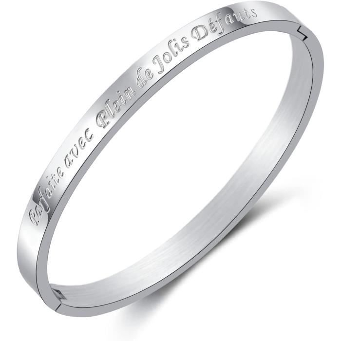 Bracelet Jonc En Acier Inoxydable Argenté Avec Zircon - Homme/Femme - Neuf Sans Emballage