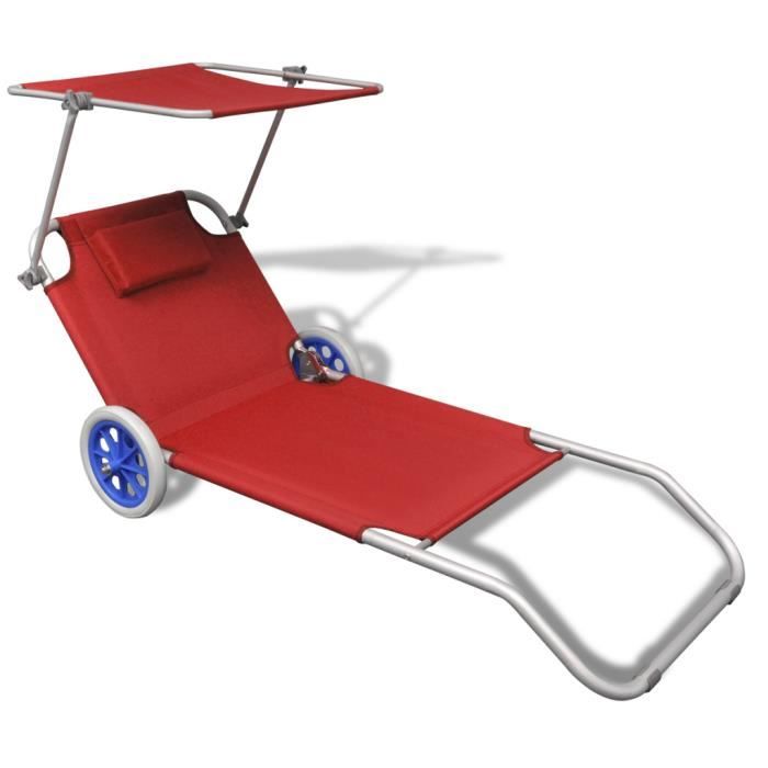 Lit De Plage En Aluminium Pliable Avec Auvent Et Roues Rouge Achat Vente Chaise Longue Lit De Plage En Aluminium P Cdiscount