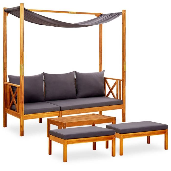 vidaXL Banc de jardin avec table et repose pieds 85 x 57 x 29 cm Bois dacacia massif avec finition à lhuile
