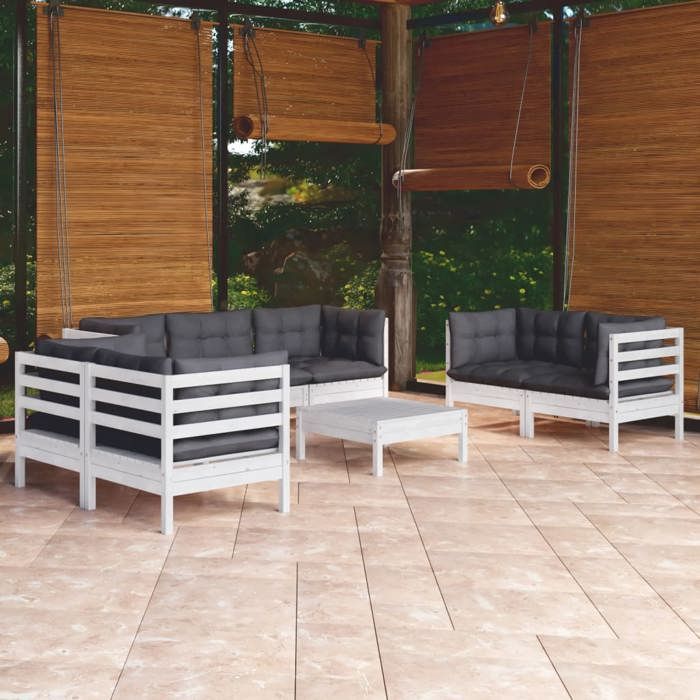 vidaXL Salon de jardin 8 pcs avec coussins Bois de pin massif