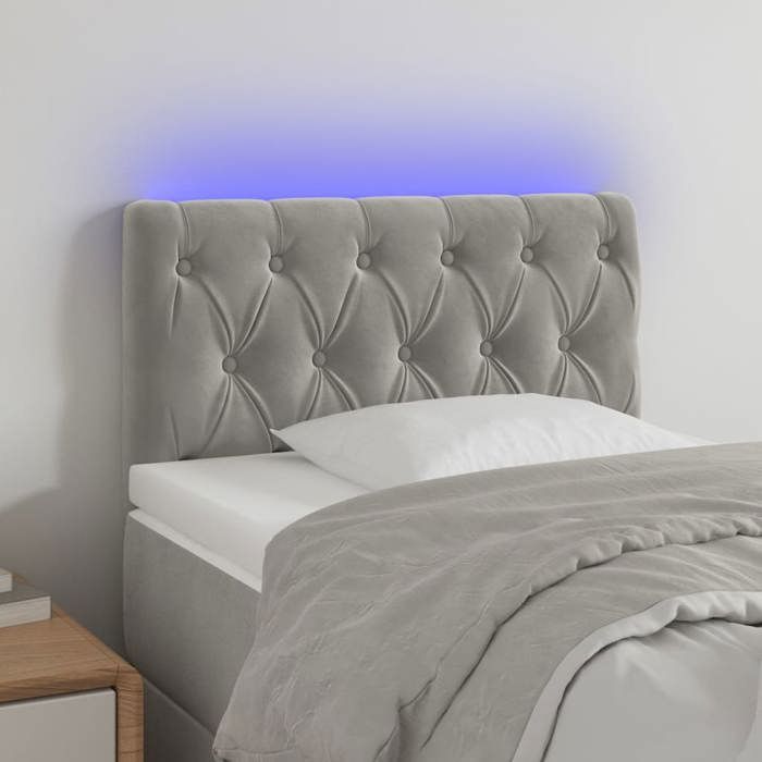 vidaXL Tête de Lit à LED Meuble de Chambre à Coucher Accessoire de Lit Simple Tête de Cadre de Lit Intérieur Gris Clair 3121978