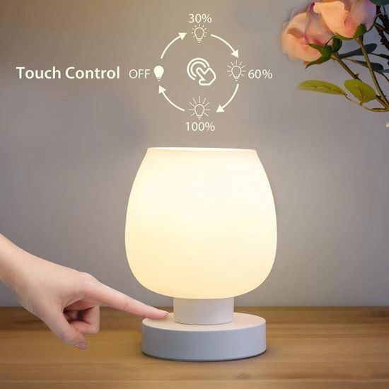 Lampe De Chevet Tactile Dimmable HSLighting - Abat-Jour Tissu - 3 Niveaux Luminosité - LED Incluse