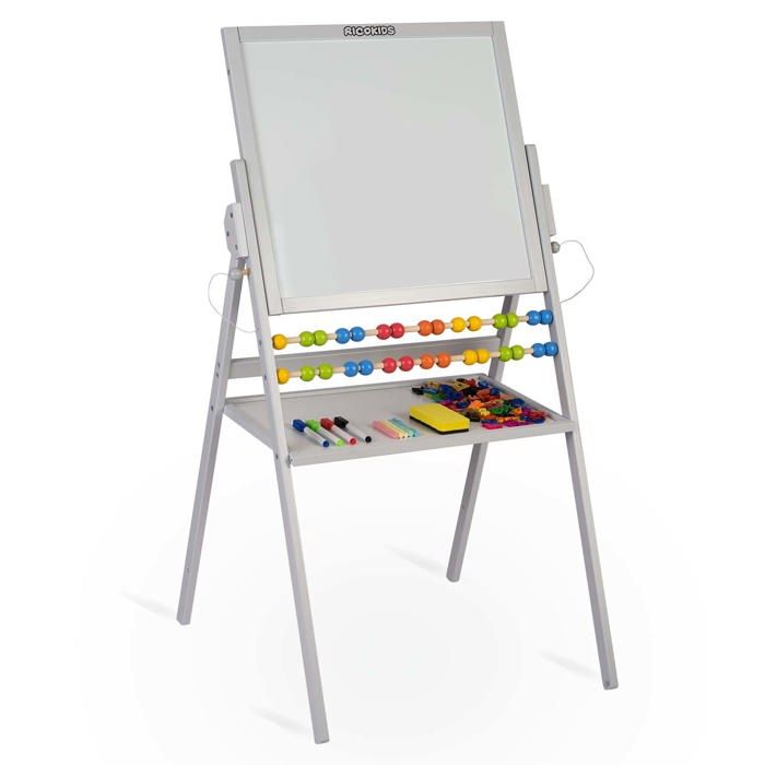 Tableau Blanc Magnétique Et Tableau Noir Ricokids – Chevalet En Bois Avec Horloge, Boulier, Rouleau De Papier Et Accessoires – Dès 3 Ans