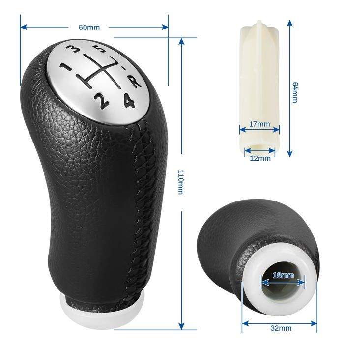 Pommeau Levier De Vitesse 5 Vitesses Pour Renault Clio 3, Megane 2, Scénic 2 - Cuir Et ABS Noir
