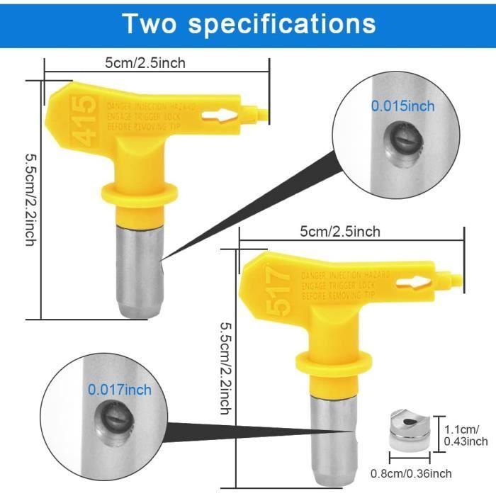 Buse De Pulvérisation Sans Air Jaune – Pointes 111, 211, 311, 411 Et 615 Pour Pistolet