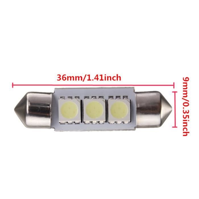 TEMPSA 10x LED Ampoule Voiture Lampe Dome Feston 36mm 3W 3 SMD 5050 Blanc  Navette Plaque Feux - Cdiscount Auto