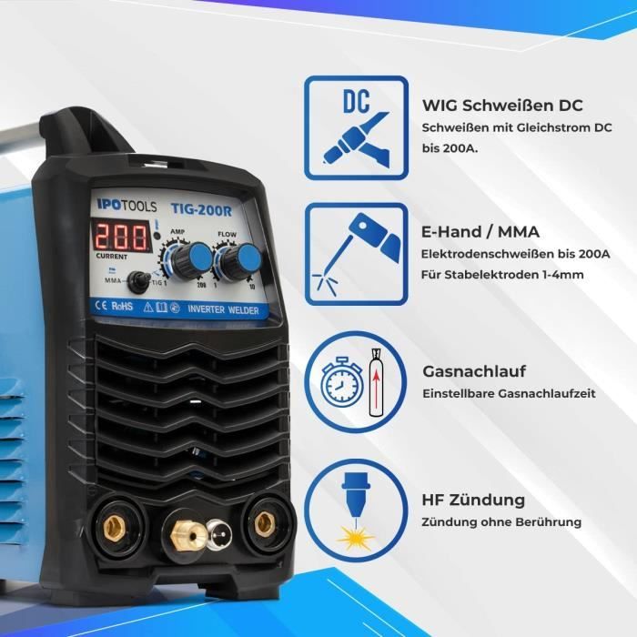 Poste à souder TIG IPOTOOLS - TIG-200R - 200A 230V IGBT - MMA ...