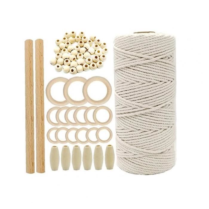 Kit 416 Perles En Bois Naturel Pour Bricolage - Anneaux, Perles Plates, Cordes Macramé Non Peintes