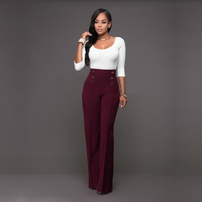 Pantalons Longs Taille Haute pour Femme AUTREMENT Rouge Large Taille haute Rouge Cdiscount Pret a Porter