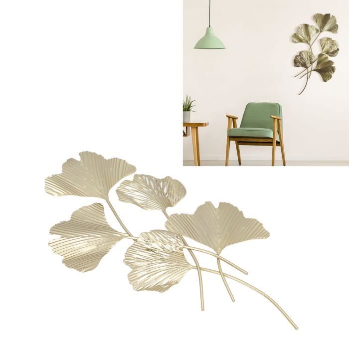 OSBELE Décoration murale en métal avec feuilles de ginkgo dorées 3D, grande sculpture murale en métal faite à la main, art moderne pour salon, chambre à coucher, cuisine, bureau, étude, 150 x